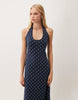 Miss Selfridge Halterneck Maxi Dress In Navy Polka Dot Print