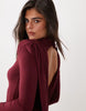 Bodycon Shoulder Mini Slinky Dress With Draped Back Detail In Burgundy