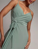 Goddiva Wrap Front Maxi Slip Dress With Waist Tie In Darksage