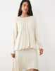 Satin Drop Waist Long Sleeve Dress In Ecru