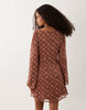 Wednesday'S Girl Floaty Angel Sleeve Dress In Brown Tartan