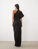 Scrunch One Shoulder Maxi Dress In Black Scuba-Style Fabric