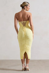 Nylah | Lemon Ruched Corset Bodycon Midi Dress
