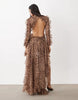 The Dolls House Circa  Premium Chiffon Cut Out Ruffle Trim High Low Maxi Dress In Leopard Print