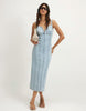 River Island Plunge Neckline Bodycon Denim Dress In Denim - Light