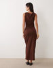 Miss Selfridge V-Neck Cami Maxi Dress With Picot Trim In Chocolate Brown