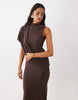Backless Drape Sleeveless Maxi Dress In Brown