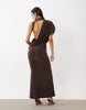 Backless Drape Sleeveless Maxi Dress In Brown