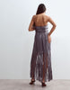 Arrange Beaded Linear Fringe Hem Bandeau Midi Dress In Charcoal