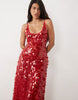 Disc Scatter Sequin Scoop Neck Maxi Dress In Red