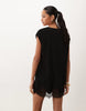 Cord V Neck Lace Trim Mini Shift Dress In Black