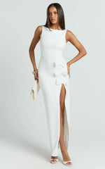 Blake Maxi Dress - Boat Neck Bow Bodycon Dress in White
