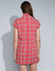 High Funnel Neck Mini Dress In Red Boucle