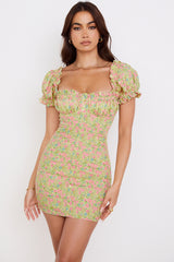 vintage floral puff sleeve mini dress