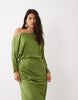Fallen Shoulder Maxi Dress In Olive Green