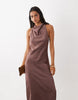 Cowl Halter Midaxi Dress In Brown