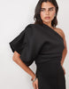Scrunch One Shoulder Maxi Dress In Black Scuba-Style Fabric