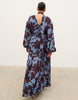 Pretty Lavish Curve Chiffon V Neck Scarf Detail Long Sleeve Maxi Dress In Blue Blown Up Floral Print