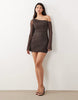 Printed Mesh Off Shoulder Mini Dress With Angel Sleeve In Spot Print