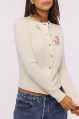 ivory wool + cashmere floral embroidered cardigan