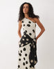 One Shoulder Polka Dot Maxi Dress In Beige