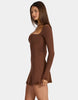 Oh Polly Modal Sweetheart Lace Trim A Line Mini Dress In Chocolate