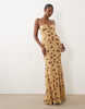 Mesh Exposed Seam Sculpted Cupped Maxi Dress In Blurred Polka Dot