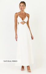 Grace Midi Dress - Strappy Cutaway with Godet Detail Dress in White