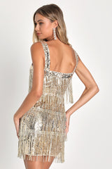 Fringe Fashion Gold Sequin Fringe Bodycon Mini Dress