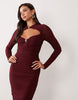 Ruched & Ready Sculpted Cut Out Gold Hardware Detail Bodycon Maxi Dress In Plum