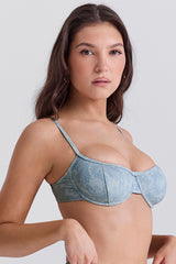 blue paisley underwired bikini top
