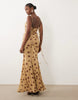 Mesh Exposed Seam Sculpted Cupped Maxi Dress In Blurred Polka Dot