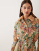 Cinched Shirt Mini Dress With Detachable Fur Collar In Floral Tapestry