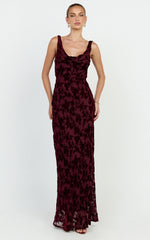 June Maxi Dress - Cowl Neck Scooped Back Slip Dress in Wine