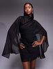 Drape Front Extreme Cape Sleeve Mini Dress In Black