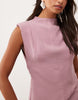 Shoulder Pad Column Maxi Dress With Cut Out Side In Pink