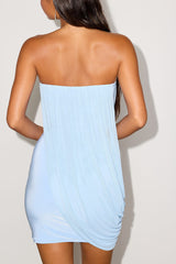 Bryer Light Blue Mesh Overlay Mini Dress