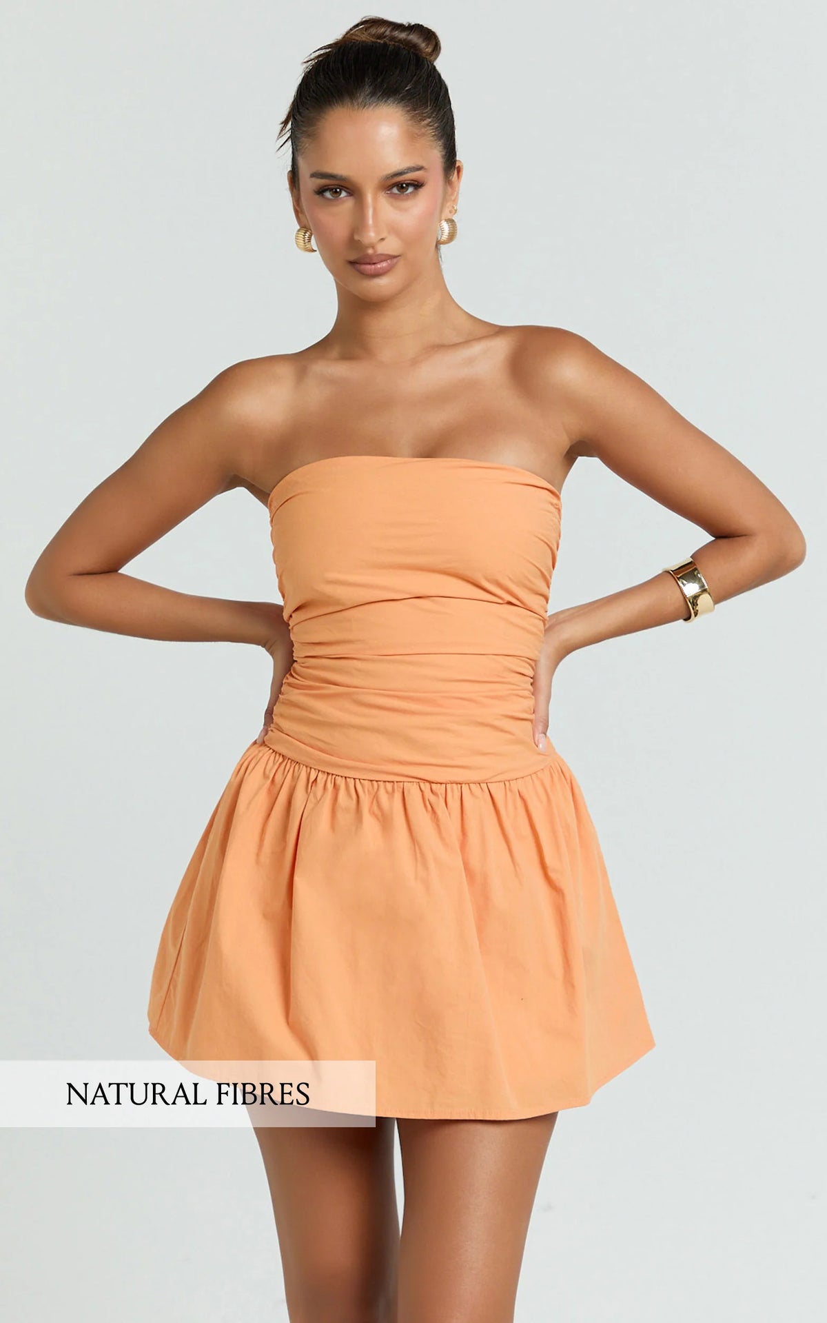 Donatella Mini Dress - Strapless Drop Waist Dress in Sherbet
