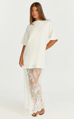 Jonna Midi Dress - Longline Lace Insert Tee in Off White