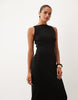 Soft Cord Boat Neck Midi Dress In Black