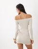 Oh Polly Slinky Off Shoulder Drape Detail Mini Dress In White