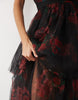 Lace & Beads Tulle Bandeau Ruffle Tiered Maxi Dress In Black Floral