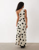 One Shoulder Polka Dot Maxi Dress In Beige