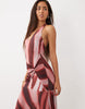 Halterneck Maxi Dress With Twisted Waist Detail In Abstract Print