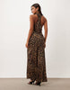 Halter Satin Maxi Dress In Animal Print