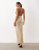 Sheer Sequin Scooped Plunge Sheer Sequin Maxi Dress