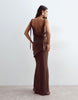 Arrange Tie Shoulder Satin Maxi Dress In Chocolate