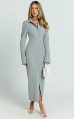 Genevieve Midi Dress - Slim Shirt Dress in Light Grey