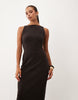 Soft Cord Boat Neck Midi Dress In Brown
