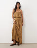 Blouson Bandeau Maxi Split Front Dress In Olive